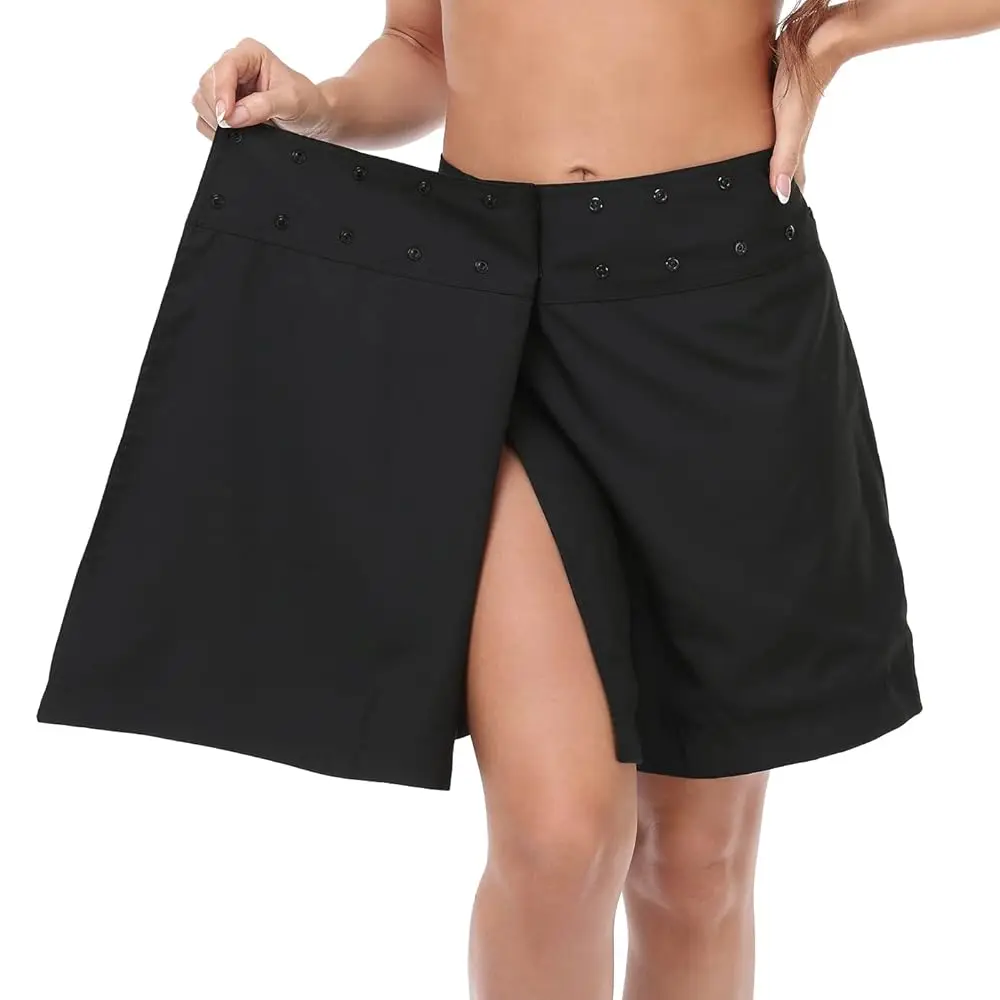 Womens Reversible Wrap Skirt - Swim Coverup Adjustable Snap Wraparound Waist with Zip Pocket for Travel Swim Beach Hawaii
