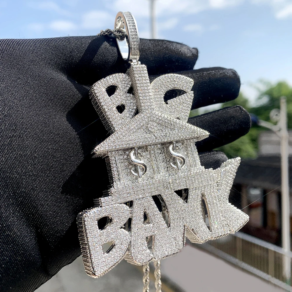 New Iced Out Bling Heavy Chunky Big CZ Letter Bank Pendant Necklace Zirconia Dollar Symbol Charm Men Hip Hop Jewelry