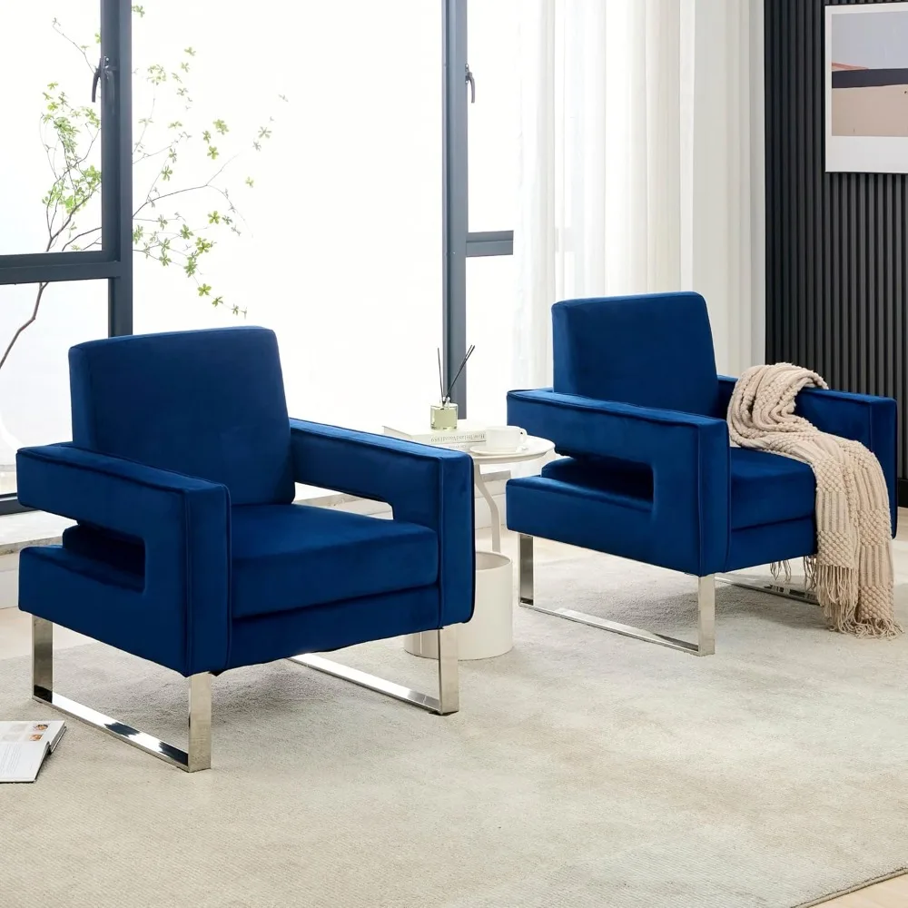 

Velvet Accent Chair Set of 2, Modern Blue Accent Chair for Living Room, Upholstered Living Room Chair for Home Office, Stainless