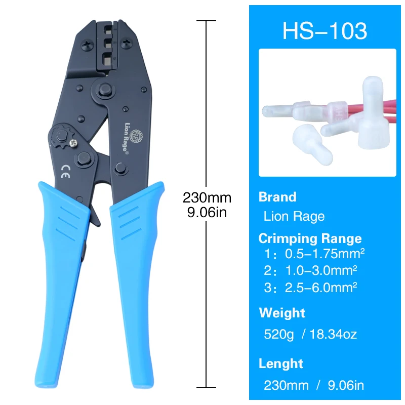 HS-103 Nippel-Crimpzange mit Anschlüssen – 1,0–6,0 mm2 Kit, 2025, neues CE-Ratschen-Werkzeugset für die Automobilelektrik – Detail 2