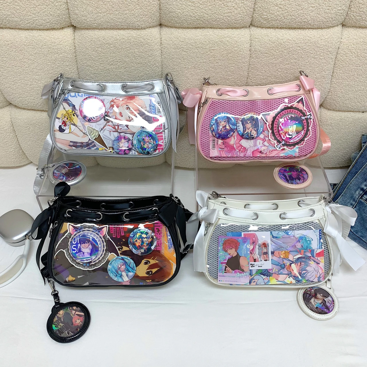 

PU Leather Transparent Pocket Bag High School Bag Single Shoulder Bag Hobo Bag Female Cross Body Bag Japanese Ita Bag for Girls