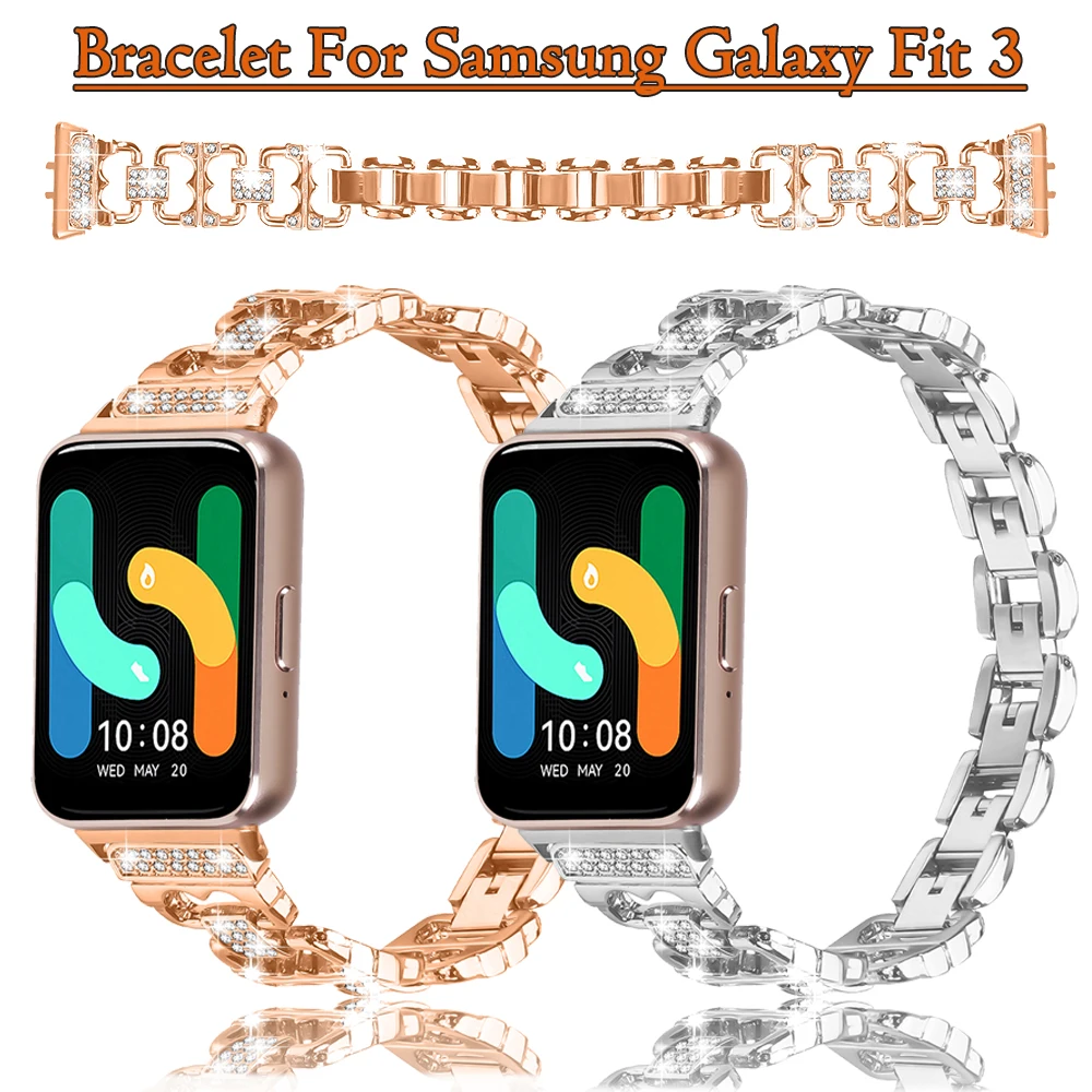 Bracelet for Samsung Galaxy Fit3 Fashion Stainless Steel Diamond-Studded Replacement Strap with Diamond Accents for Galaxy Fit 3