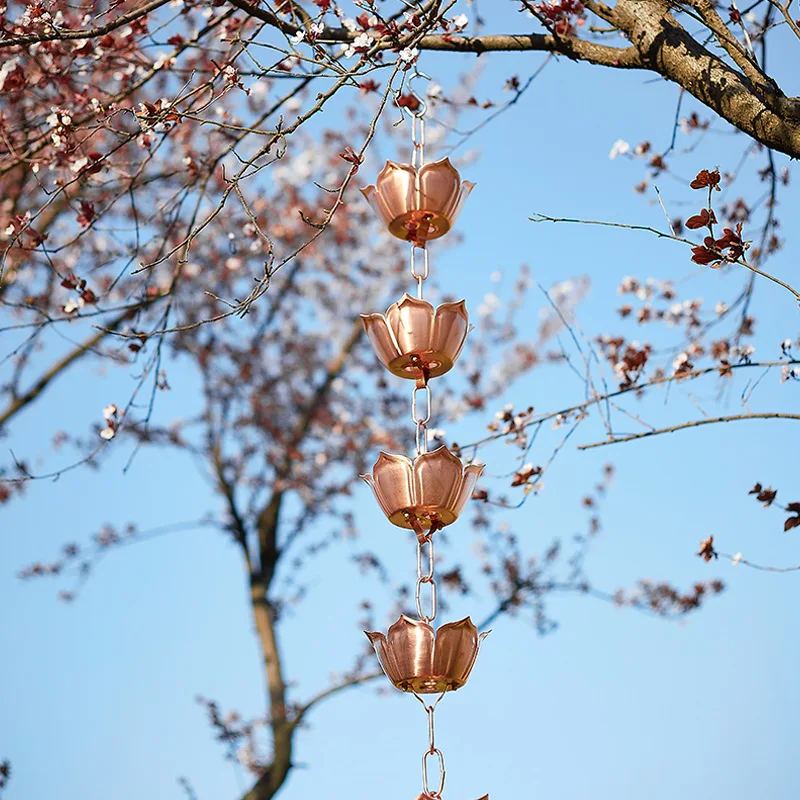 Goutte d'eau décorative en cuivre rouge, gouttière de pluie extérieure, toit de style japonais, proximité d'une villa, cour, JOL