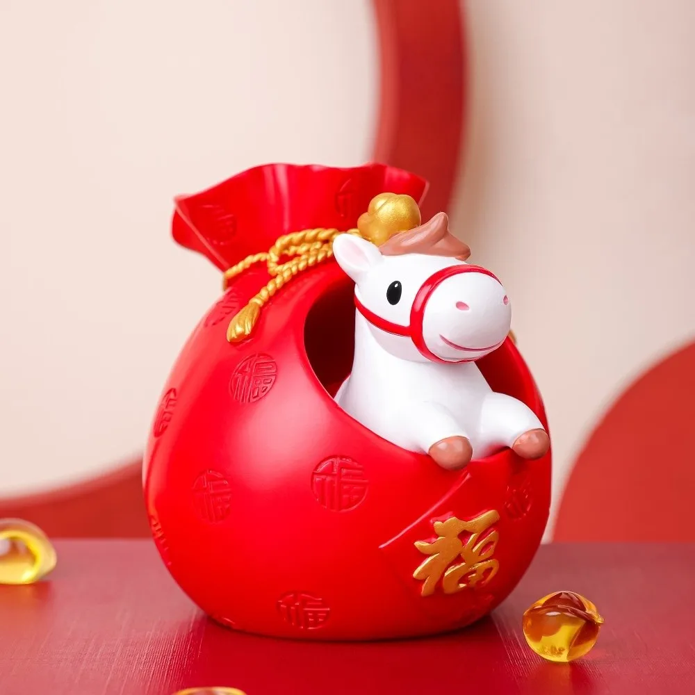 Fortuna 2026 Anno del cavallo Ornamenti della mascotte Borsa fortunata Simpatiche figurine di cavalli zodiacali Figure di cavalli realistiche decorative Ornamento
