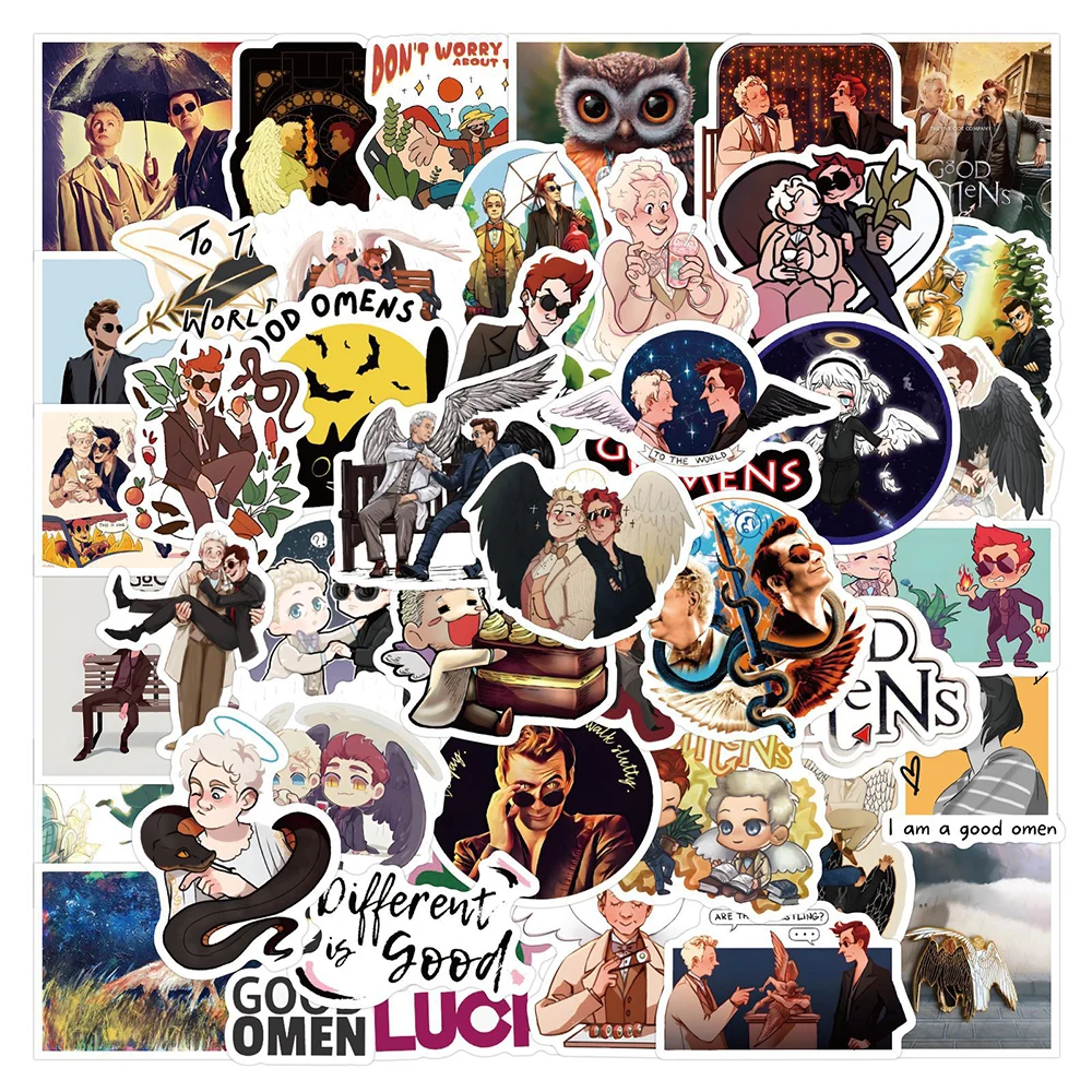 10/30/50 Stück Klassische TV-Serie Good Omens Aufkleber Cartoon Engel und Dämon Graffiti Aufkleber DIY Motorrad Gitarre Coole Aufkleber Spielzeug