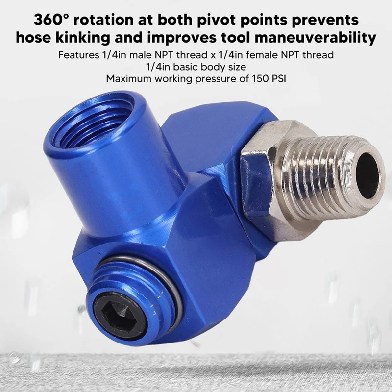 New 1/4In NPT Swiveling Air Fitting Hose Connector 360° Rotating Pneumatic Tool Adapter 150PSI(4Pcs )