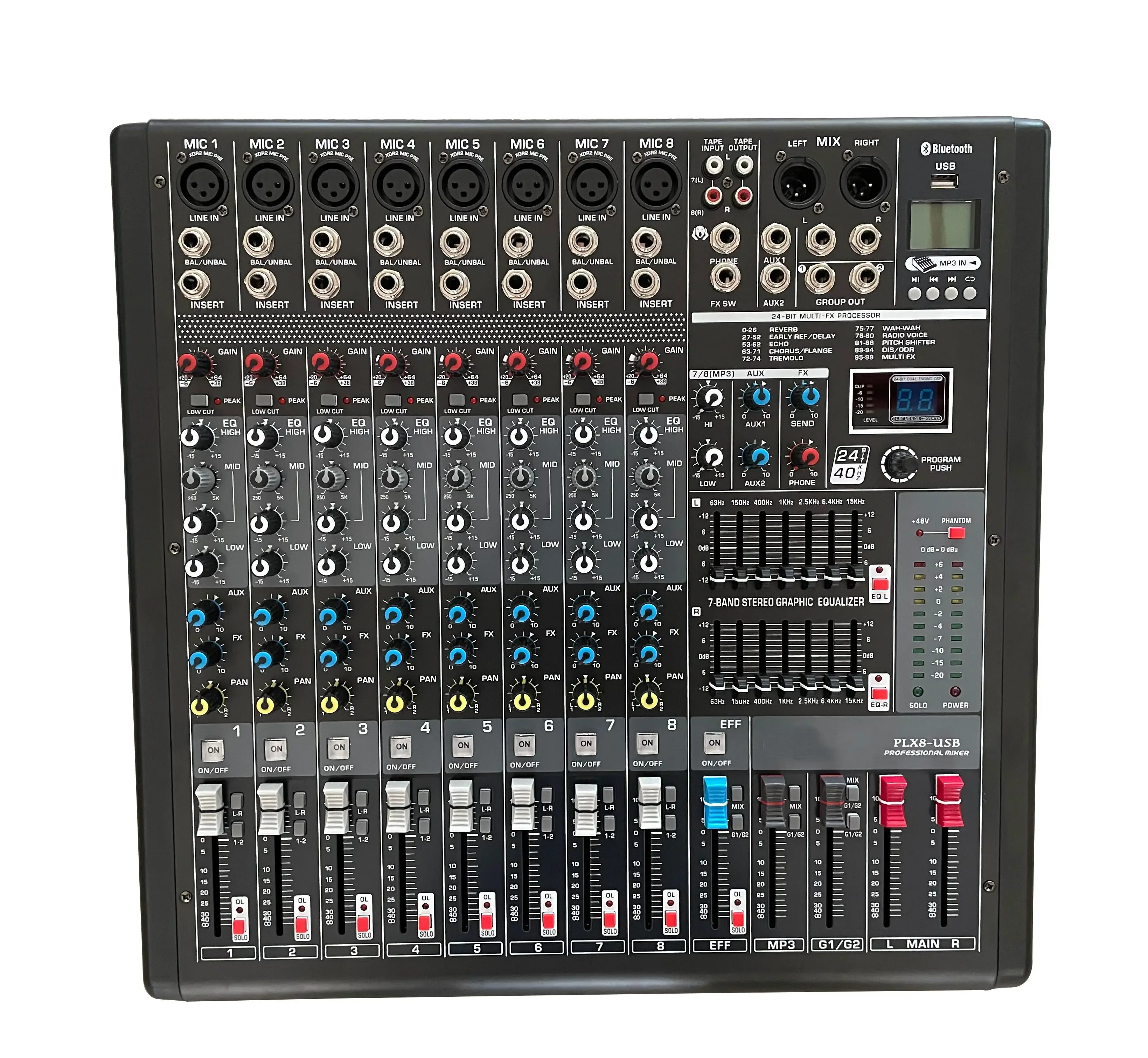 

Honguan PLX8 профессиональный микшер 8-канальный 99 эффектов реверберации USB MP3 BT для сцены на открытом воздухе большая производительность