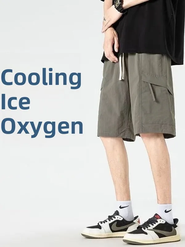 

American Sle Thin Qui Dry Workwear orts Men Summer High Street Cool Big ket Loose Casual Five-Quarter Sports Pants