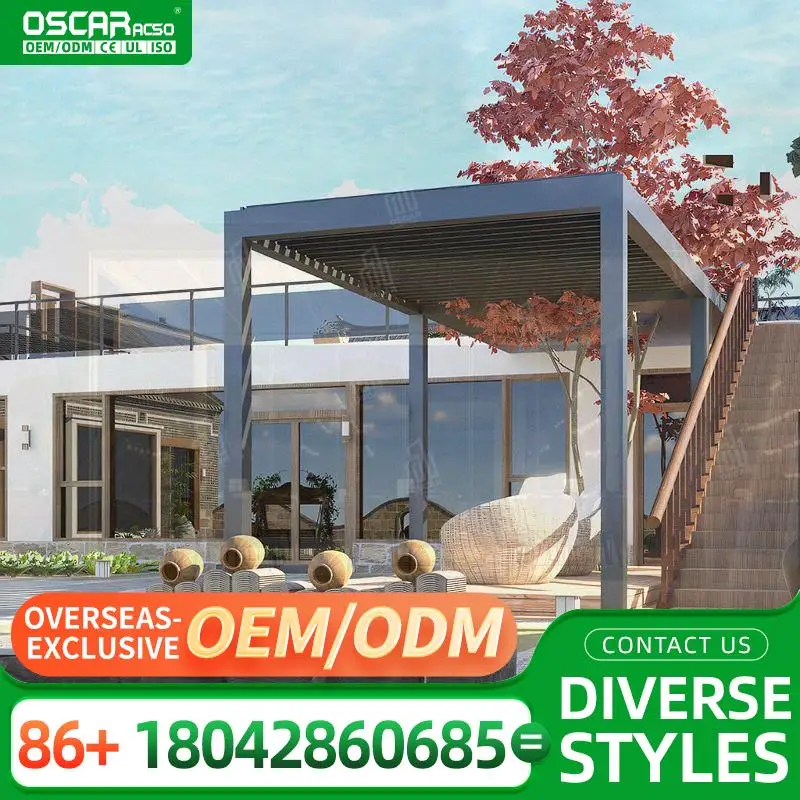 

Размер 2022, водонепроницаемые садовые биоклиматические уличные алюминиевые беседки, электрические жалюзи, открывающаяся беседка