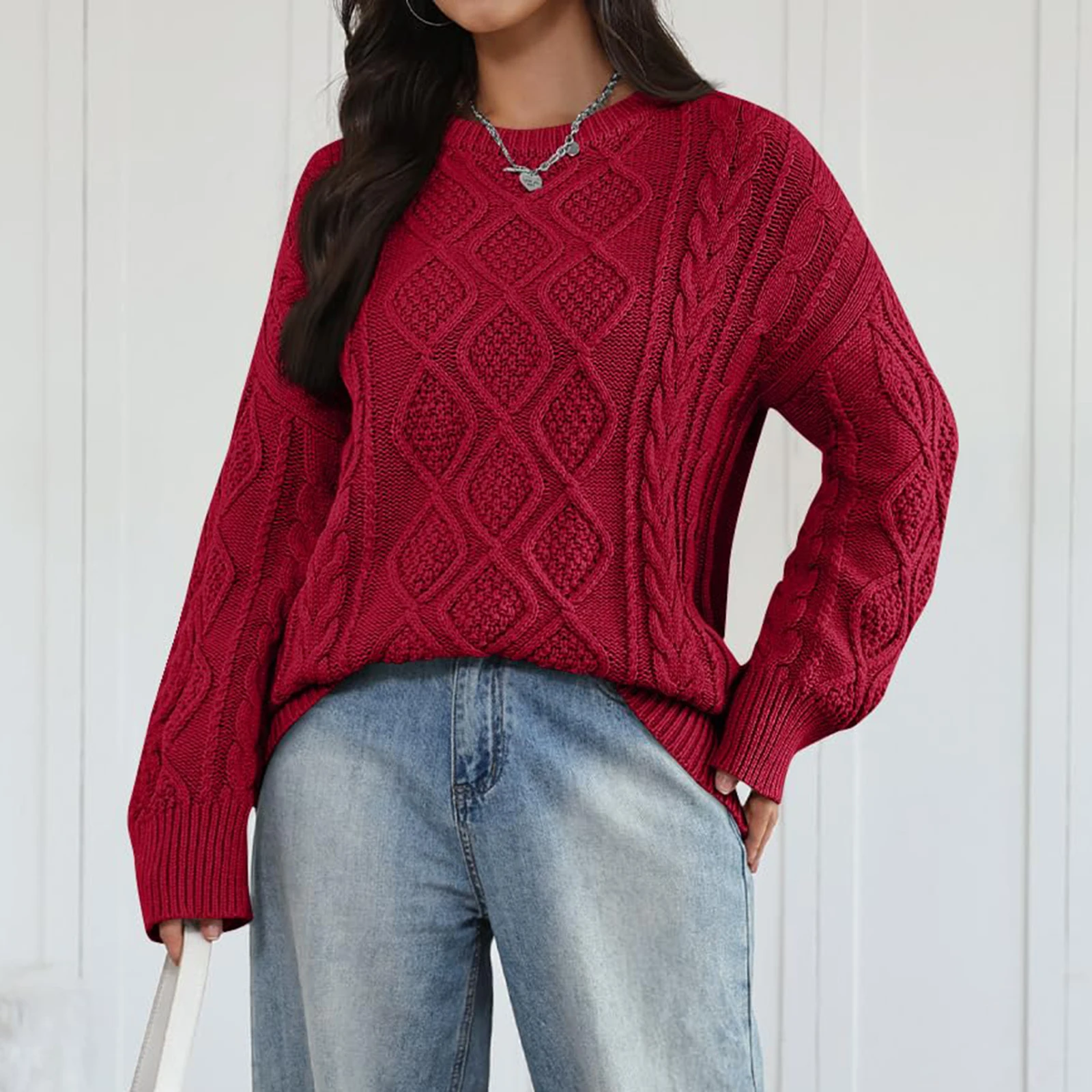 

Women'S Fashion Casual Knitted Solid-Colour Long-Sleeved Top Woman Clothes Pulls Femmes Ropa De Mujer Sweater For Woman