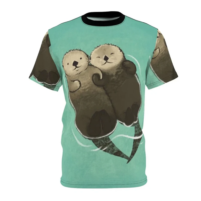 

Футболка с рисунком Kawaii Otter для мужчин и детей, милый животный дизайн, футболка с круглым вырезом, модная футболка в стиле Харадзюку, забавная уличная трендовая пуловерная футболка