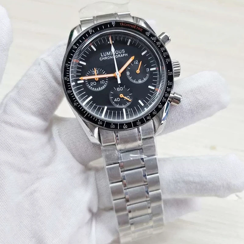 2025년 최신형 쿼츠 남성용 40mm 문워치 비즈니스 시계 남성 시계 탑 브랜드 명품 시계 남성 크로노그래프 VK63 방수