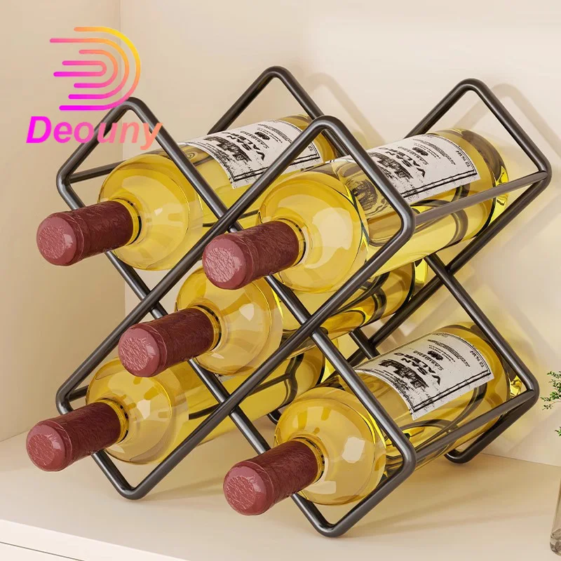 DEOUNY 5 Bottle Metal Wine Bottle Holder Black for Home Kitchen Bar,Tabletop Wine Rack for Cabinet, Pantry, Wine Bottle Storage