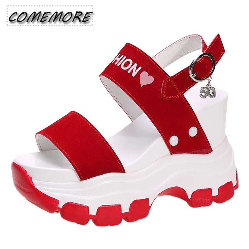 Chunky Platform Wedges High Heels Summer Shoes for Women\'s Sandals Sports Fish Toe Fashion Red Comfortable Sandalia Female New