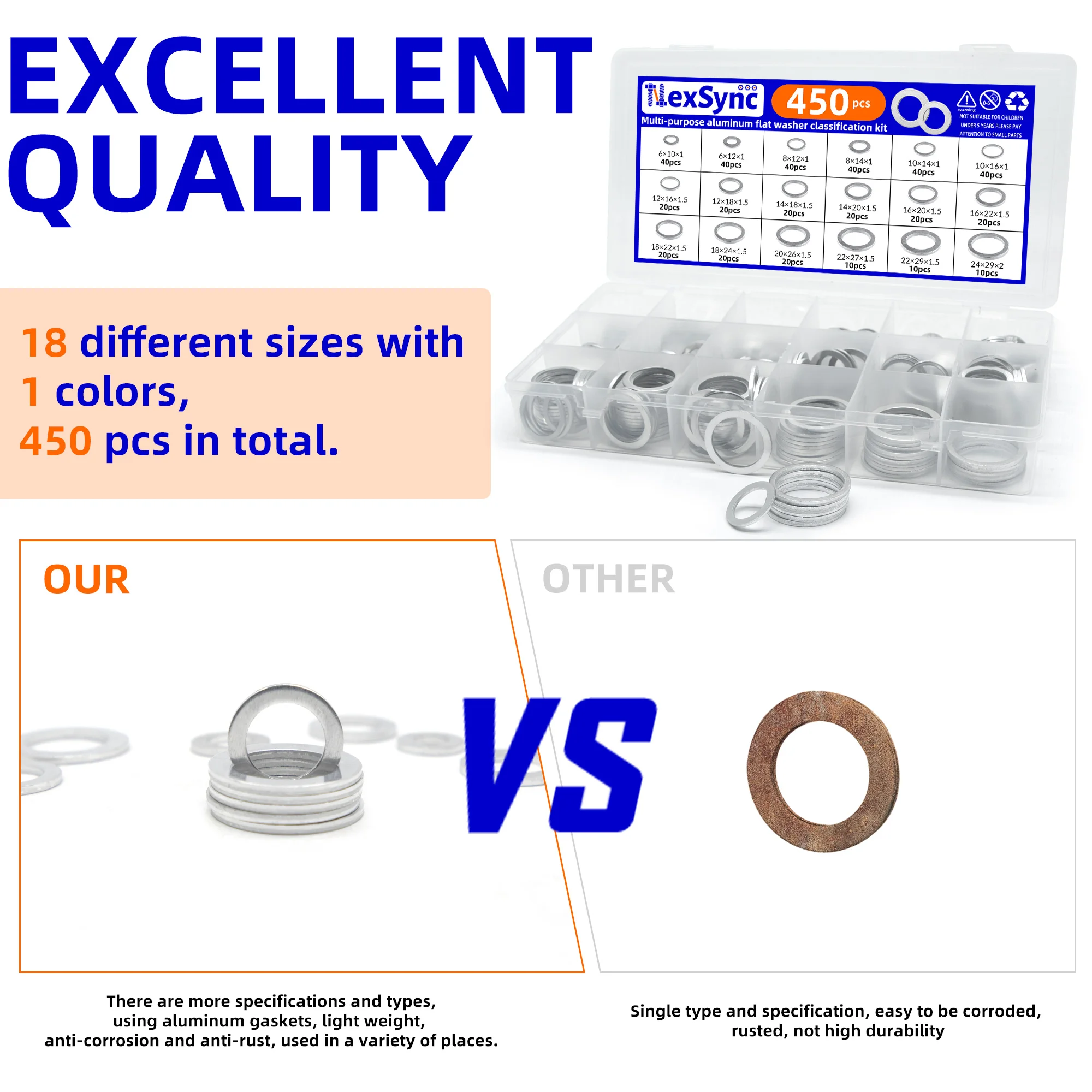 450Pcs Gaskets Washers Pure Aluminum Gasket Aluminum Flat Metal Washer Gasket Aluminum Sealing Rings