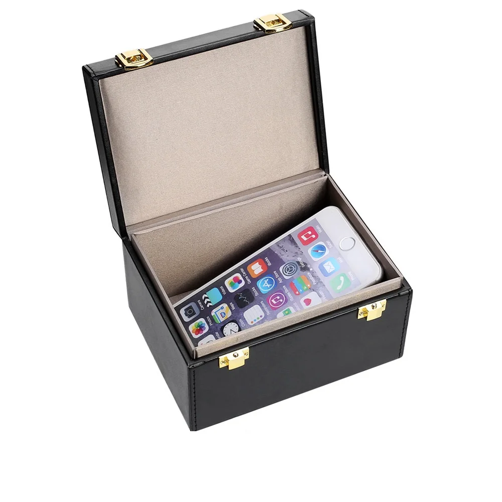Large capacity Faraday key signal block box anti-theft PU material car key and telephone RFID box (black)