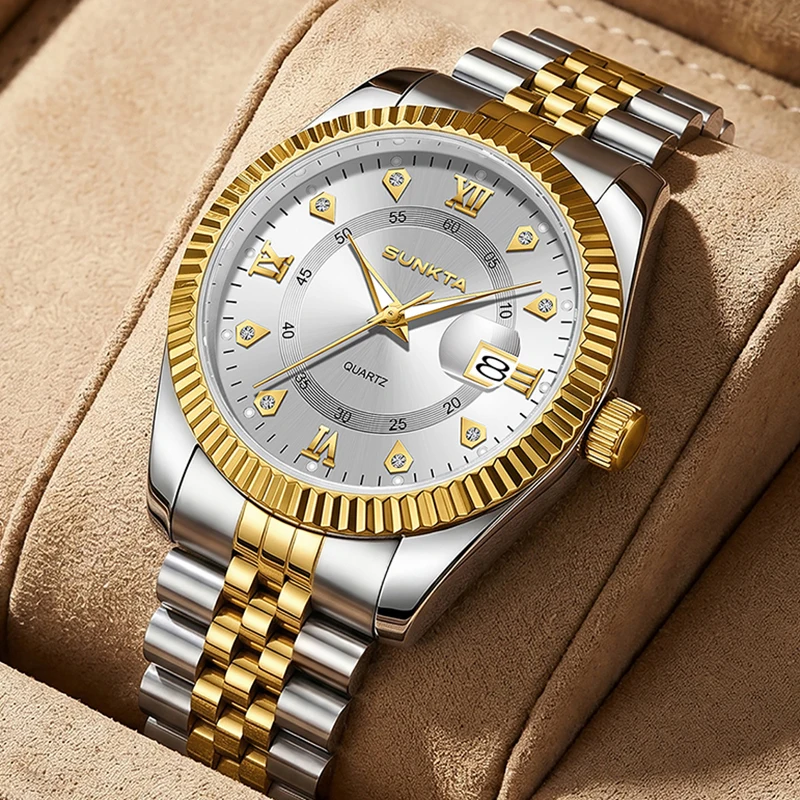 

LIGE SUNKTA New Men Watch Fashion Business Diamond Big Dial Watch Men Waterproof Luminous Chronograph Quartz Wristwatch Clock