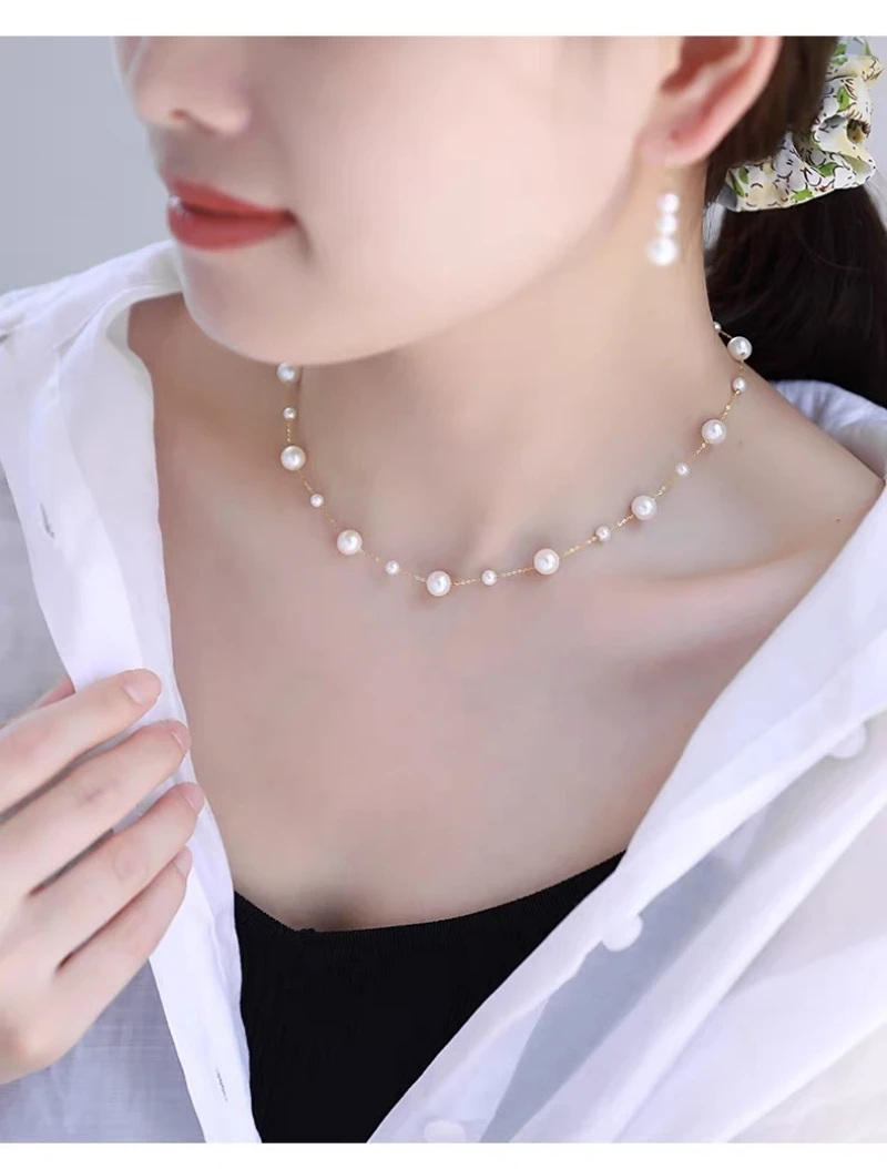 18K True Gold Natural Freshwater Pearl Pendant Necklace for Women's Pure AU750 Fashion Boutique Jewelry Gift DC1026