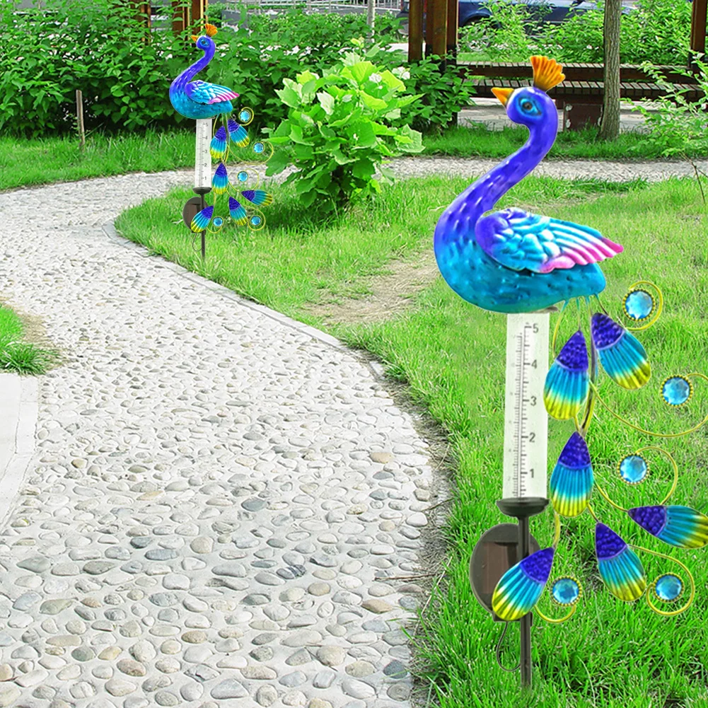 Retro Solar Peacock Light Rain Gauge Lawn Lamp Iron Art Lights Colorful Animal Shape Outdoor Decoration For Garden Pathway Yarde