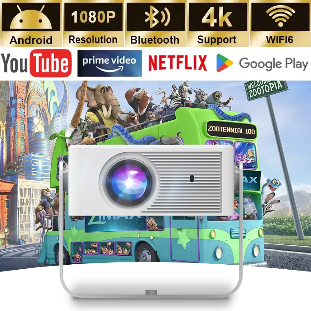 

KaiAqua 150ANSI X3 SUppor 4K Portable Projector 1280*720P Auto Focus Keystone Correction Android 11 BT5.0 WIFI6 360° Home Cinema