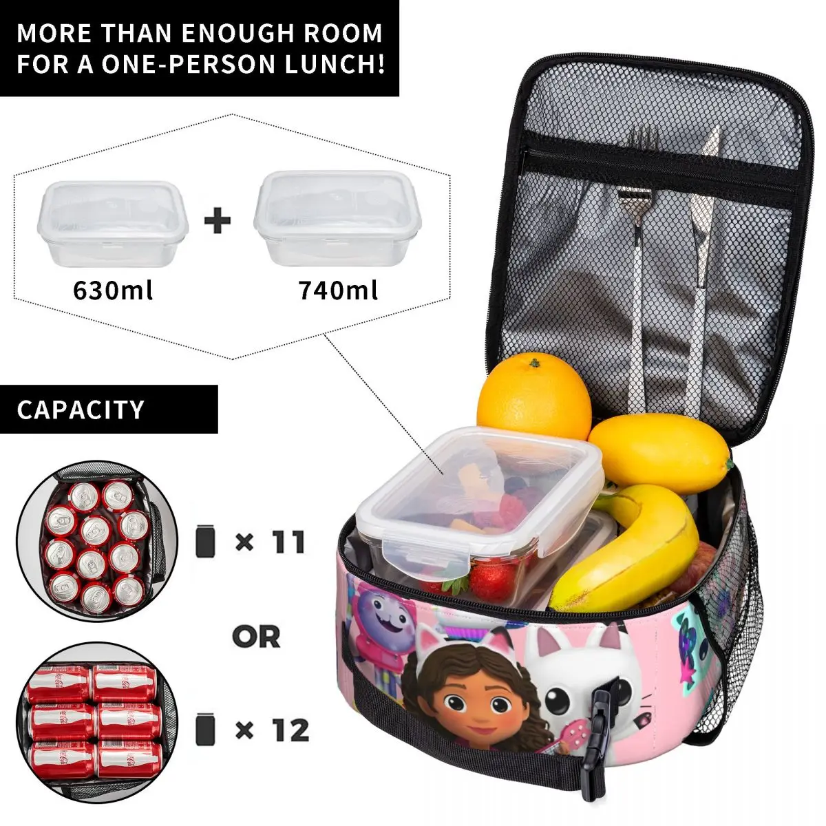 Gabbys Dollhouse Birthday Insulated Lunch Bags Thermal Bag Meal Container High Capacity Tote Lunch Box Food Handbags Picnic