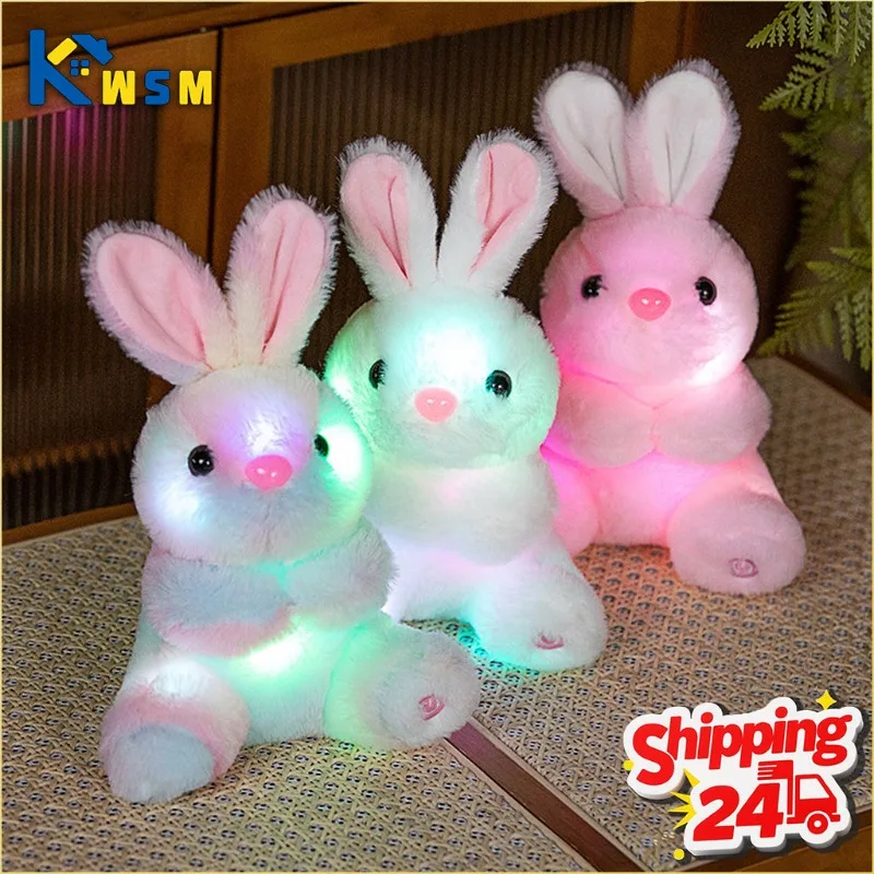 ตุ๊กตากระต่ายการ์ตูนเรืองแสง ของขวัญอีสเตอร์ ตุ๊กตาขนนุ่มน่ารัก มีไฟ กระต่ายเรืองแสง ของเล่นเด็ก ปลอบประโลมใจตอนกลางคืน ของตกแต่งบ้านสุดพิเศษ