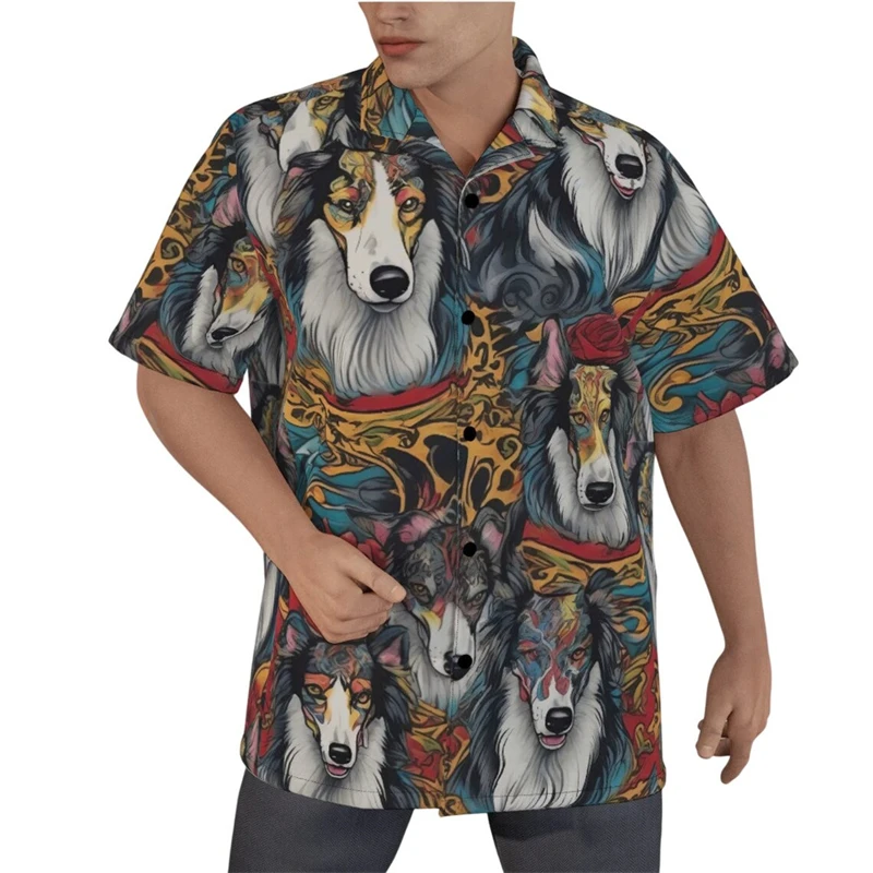 

Спортивная одежда, мужская рубашка с коротким рукавом, летние каникулы, рубашки с принтом собак, трендовые повседневные свободные дышащие топы на пуговицах, гавайские рубашки