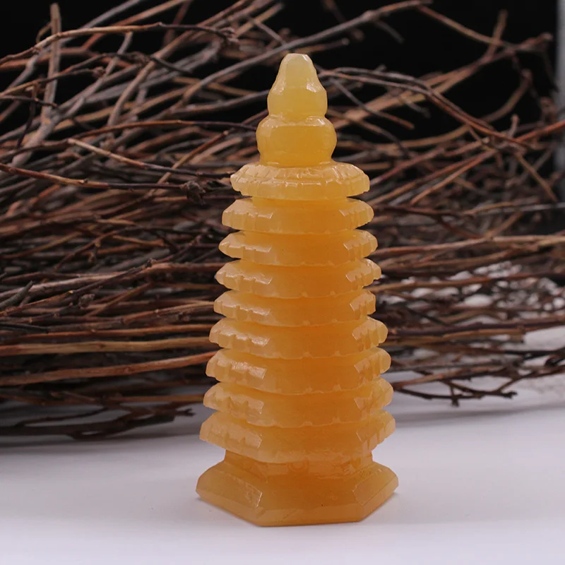 

13cm Natural topaz pagoda Point stone carving wenchang Pagoda Stone energy and chakra crystal healing crystals