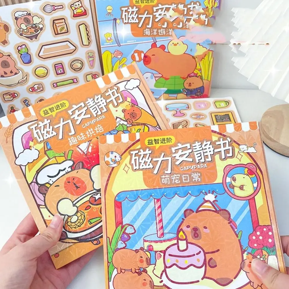 Cute DIY Magnetic Quiet Book Kawaii Capybara Scene Sticker Book Handmade Repeatable Paste Children's Toys