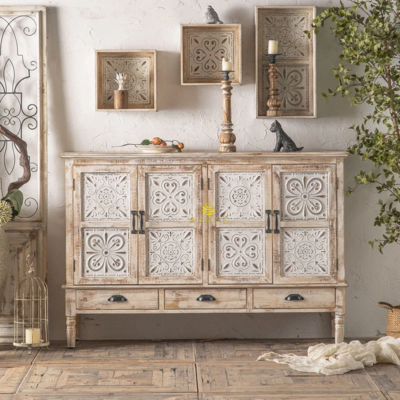 

American retro entrance cabinet medieval decorative cabinet wall, old dining side, solid wood living room storage cabinet