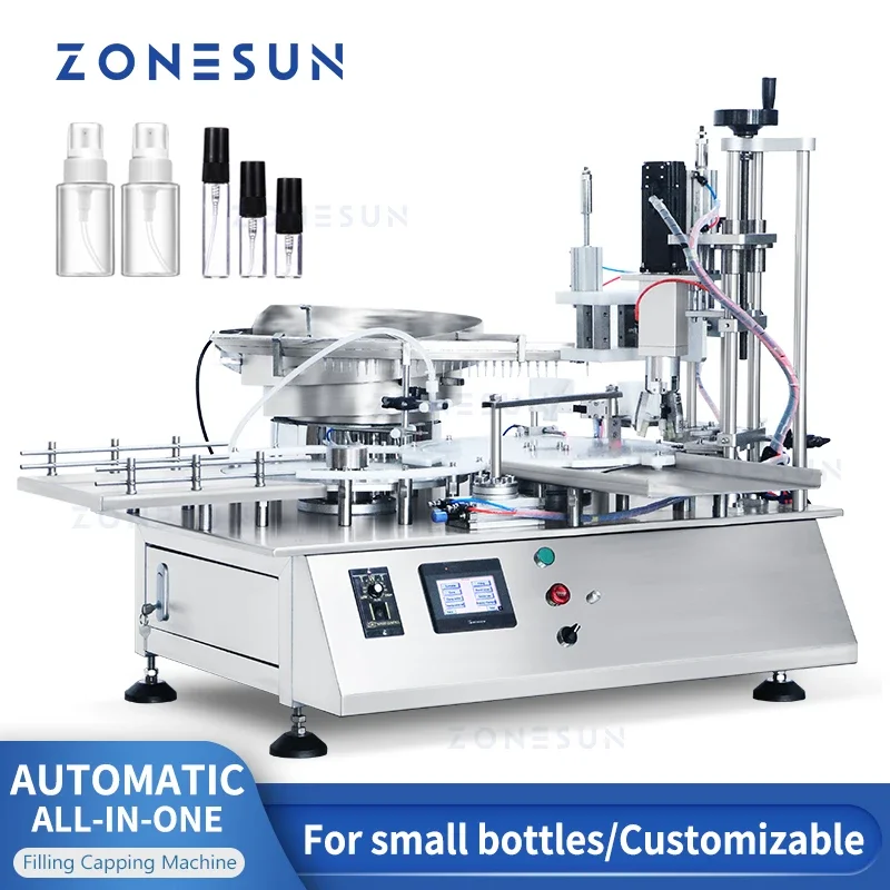 ZONESUN Liquid Filling Capping Machine ZS-AFC7 Automatic Magnetic Pump Dropper Bottles Screwing Vial Essential Perfume Eyedrop