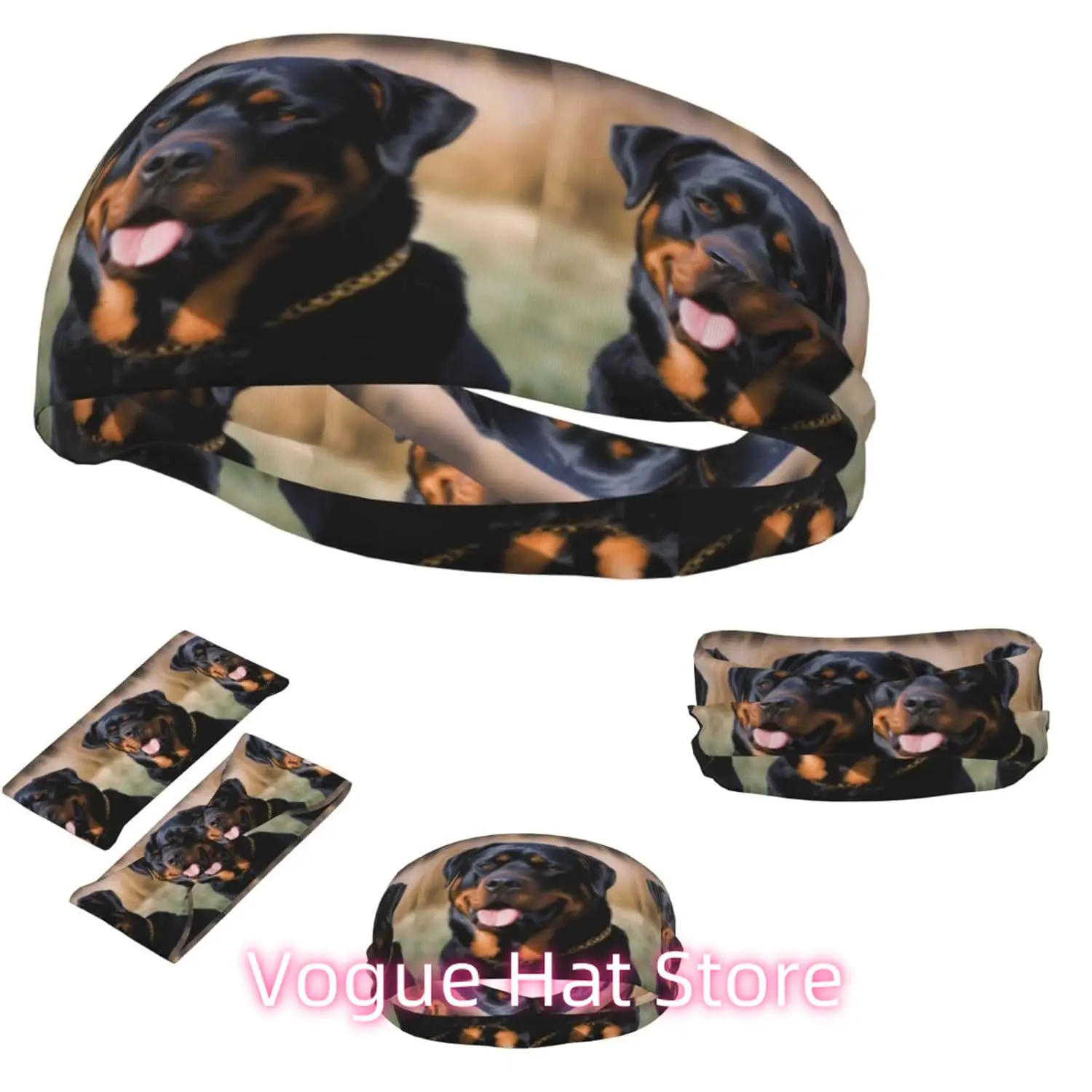 

Rottweiler dog Headbands for Women Men Non Slip Workout Sweatbands Adjustable Sports Hair Bands Elastic Head Bands Moisture Wick