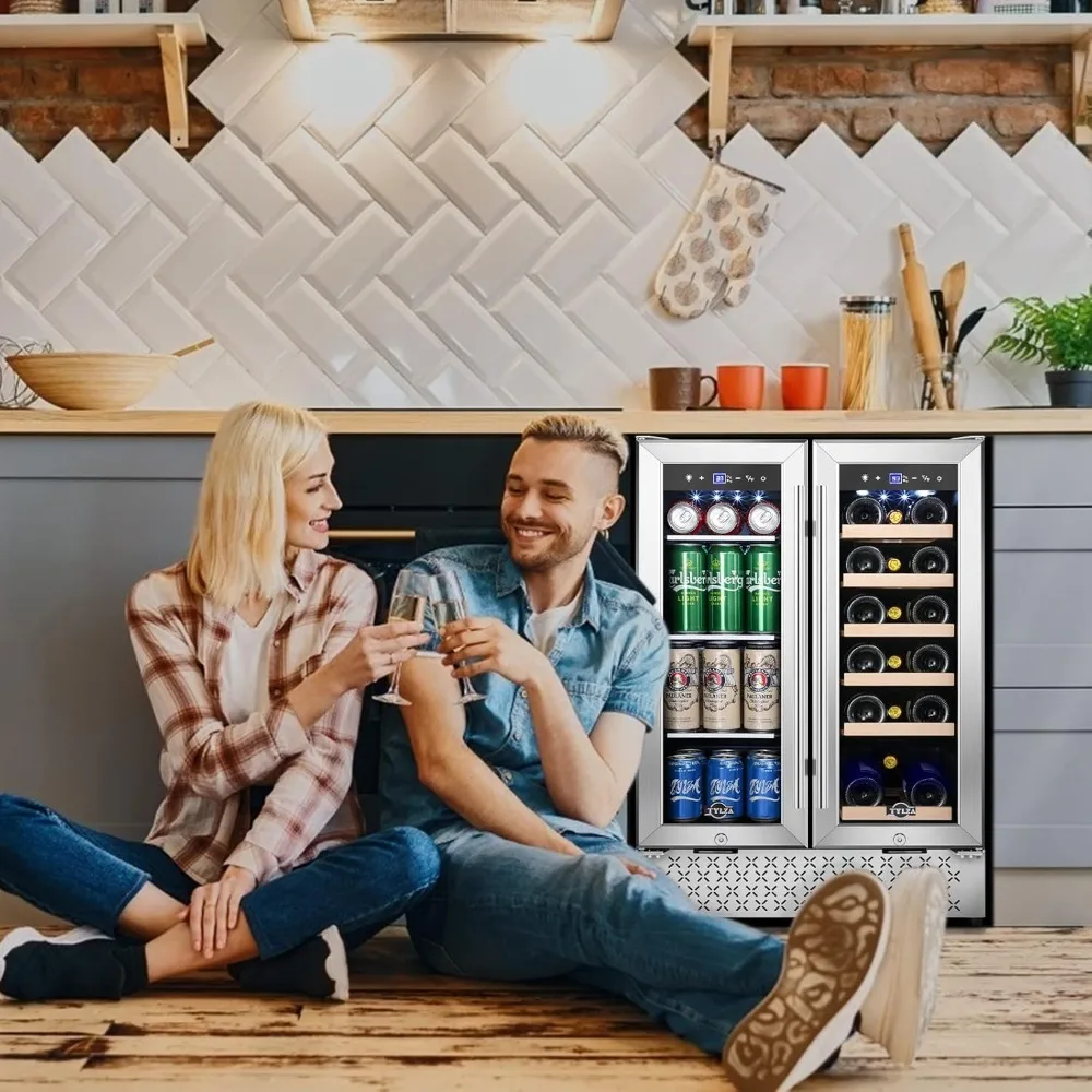 Refrigerador de vino y bebidas de doble zona, puerta francesa, 24 pulgadas, integrado