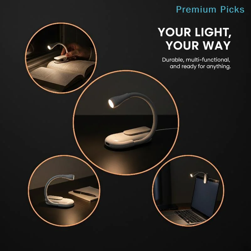 Portable Clip LED Reading Light USB Rechargeable Book Light Clip-on Bed Night Light Stepless Dimmable Eye Protection Desk Lamp