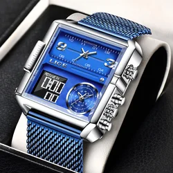 LIGE Luxury Men Quartz Digital Watch Creative Sport Watches Male Waterproof Wristwatch Montre Homme Clock Relogios Masculino+box