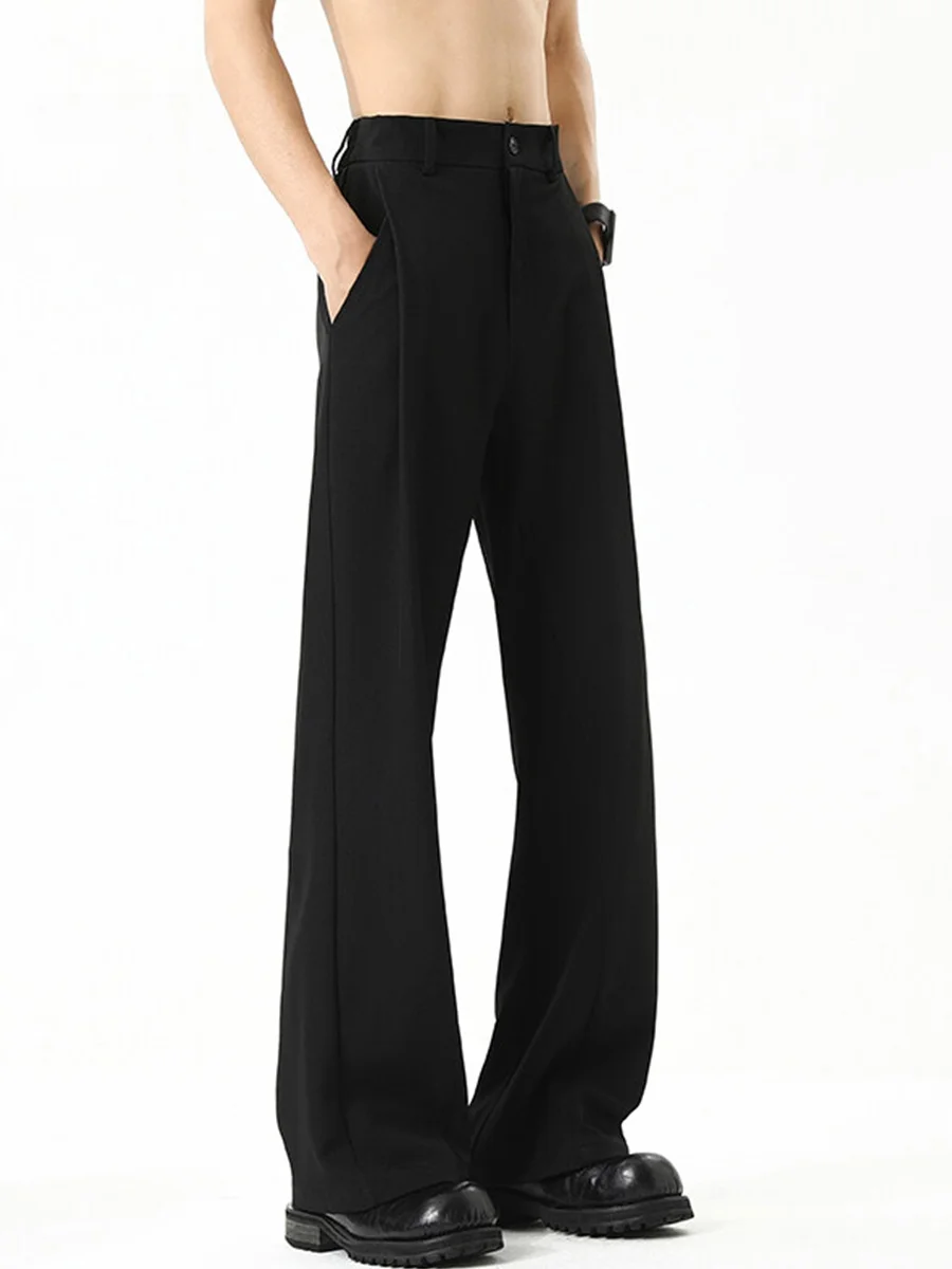 

American Sle Men's Bla Pleated Casual Pants Autumn Spring Cleanfit Drapey High-End Feeling Micro Flared Versatile Long Tr...