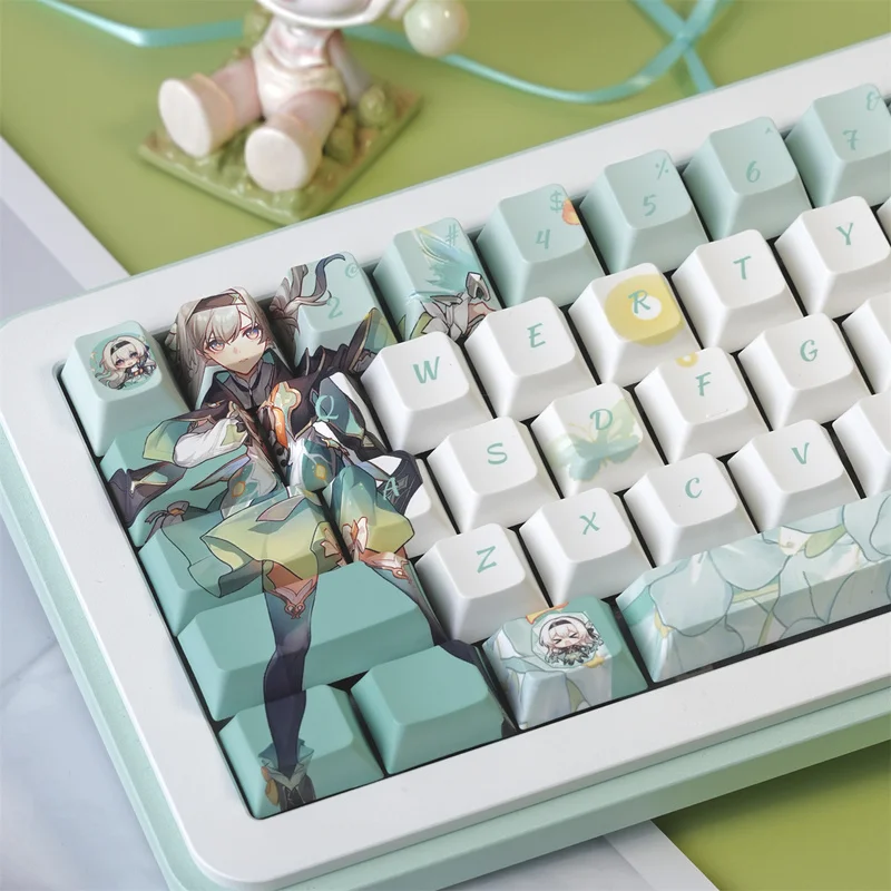 Anime PBT Keycaps,130 Keys Cherry Profile Side Print Shine Through Custom Cute GMK Key Caps For MX Mechanical Keyboard 60%-100%