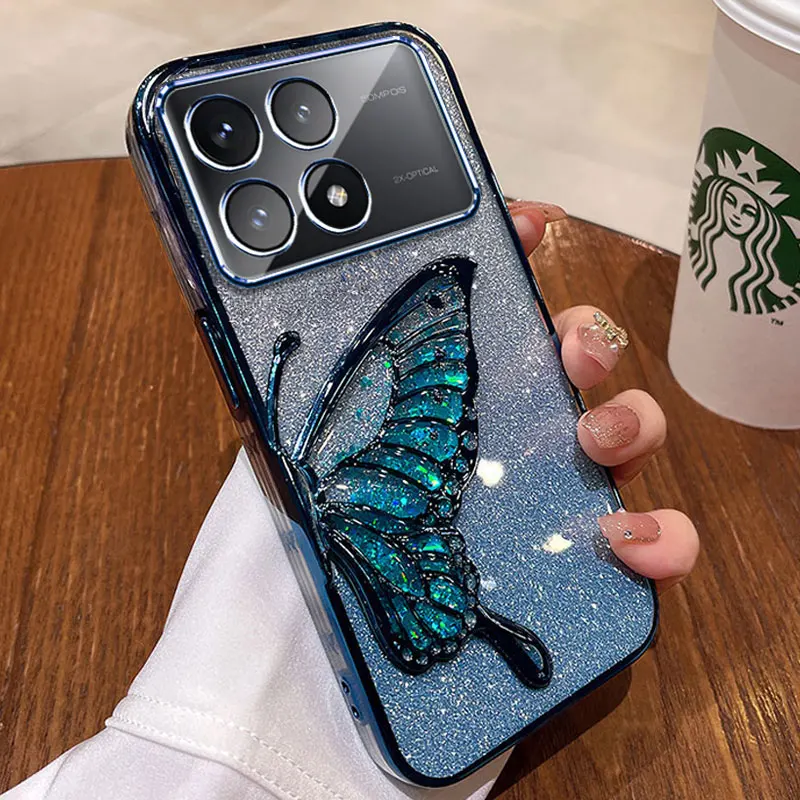 For Xiaomi Poco X6 Pro 5G Case Luxury,Bling Quicksand Butterfly Case For Xiaomi Poco X6 M6 F6 pro Bling Shockproof Cover Fundas