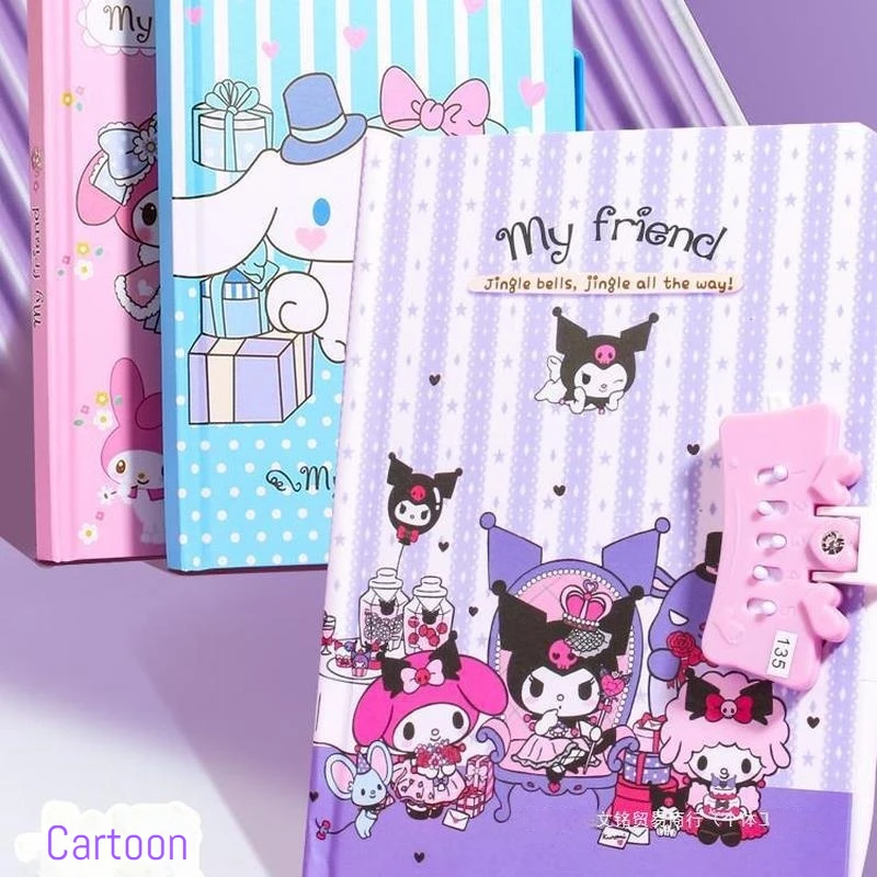 Sanrio Cartoon Password Book Kuromi Melody Girl Notebook Password Lock Diary Handbook Cartoon Cute Color Pen Student Office Gift