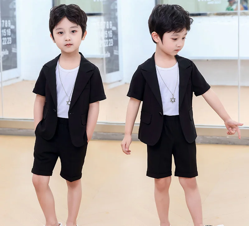 Baby Boys Summer Suit Kids Jacket Shorts 2Pcs Photograph Suit Children Birthday Graduation Set Wedding Performance Party Dress