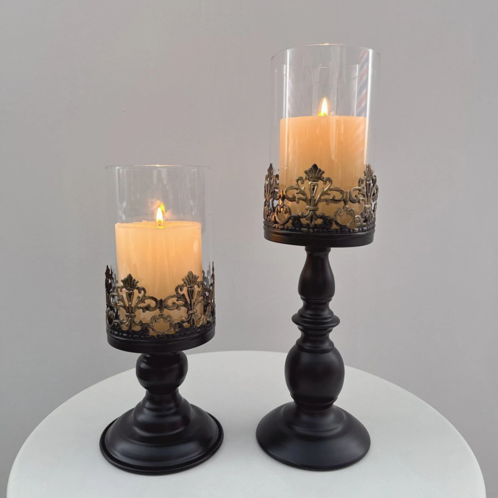 2pcs/set Black Pillar Iron Candle Holders Fits for Christmas Table Decoration As Centerpieces in Living Room,dining Room,mantle