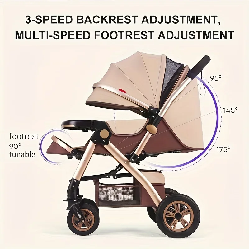 Foldable Baby Stroller Sit & Lie Portable 360  Swivel Front Wheel Trolley Cart Large Two-way Stroller with Sunshade for Infants