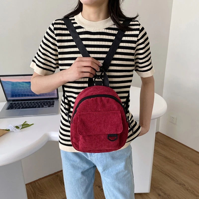 กระเป๋าสะพายไหล่สำหรับเด็กผู้หญิง Multi-Purpose Fashion Pack Corduroy Zipper Daypack