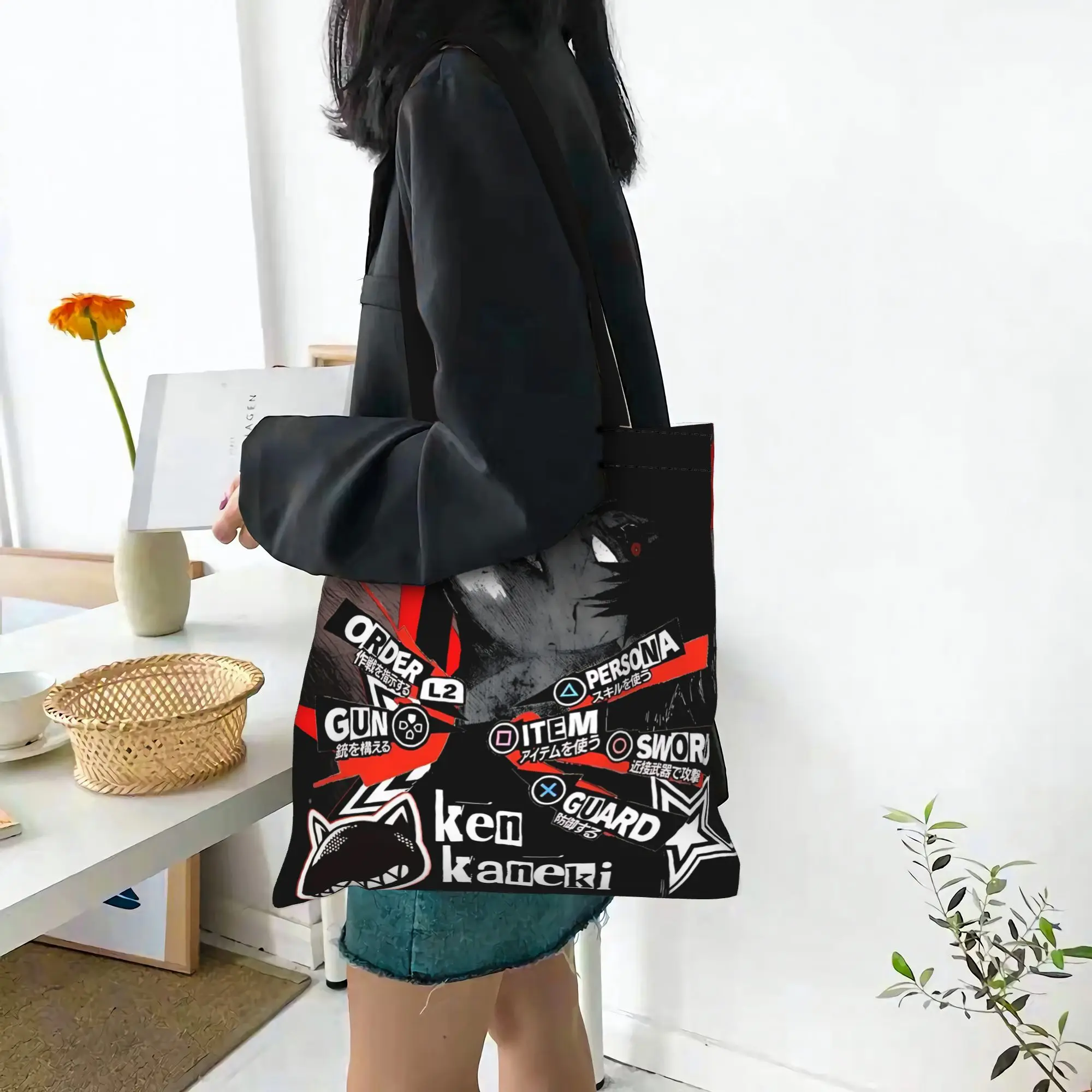 Fashion Halloween Tokyo Ghoul Kaneki Women's Bag Shopping Bag  Canvas Tote Bag Women'S Shoulder Handbag Christmas Gift