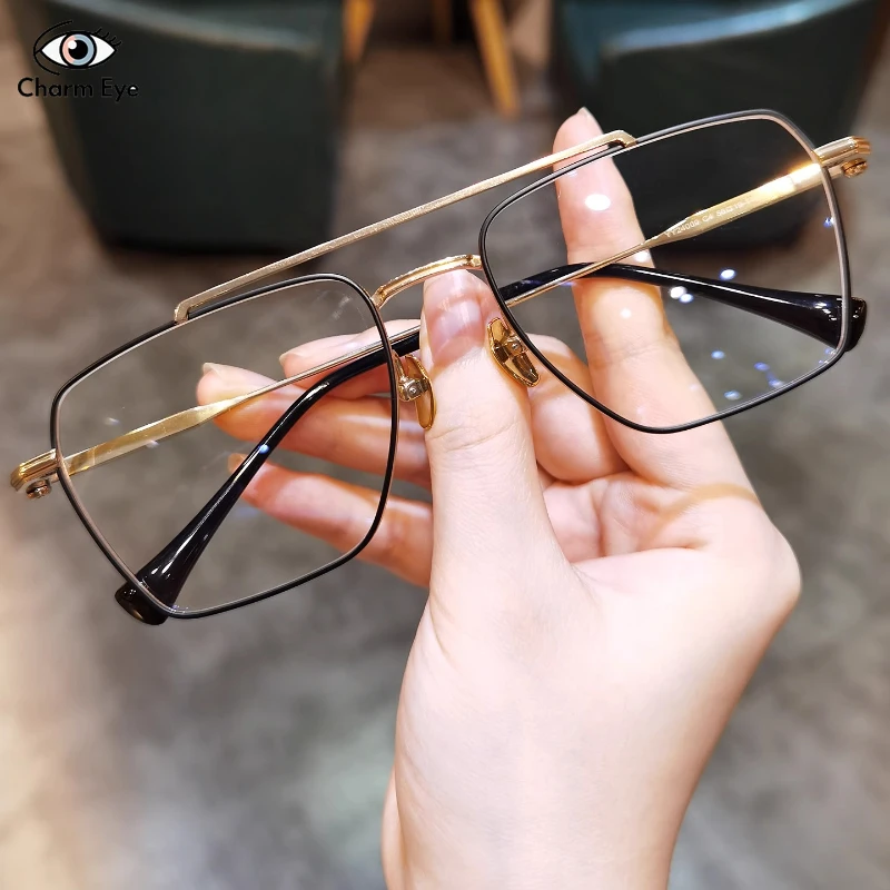 الرجعية إطار كبير مزدوج شعاع إطارات النظارات الرجال النساء العصرية الأعمال موضة مربع الراقية قصر النظر مكافحة نظارات الضوء الأزرق #5