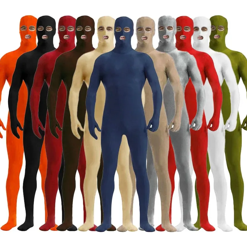 

Men Open Eyes and Mouth Zentai Full Bodysuit Back Zipper Tights Suit Mens Fancy Full Bodysuit Halloween Performance Costumes