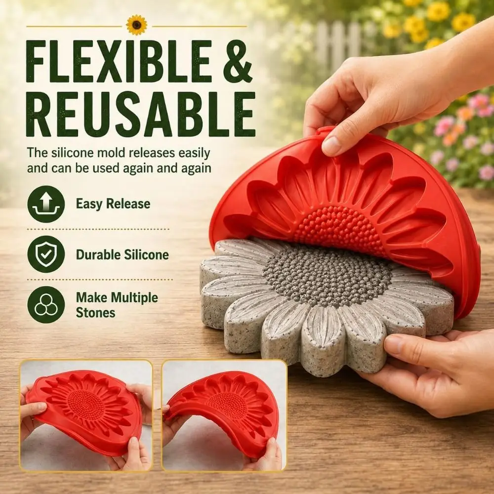 Silicone Sunflower Stepping Stone Mold Decorative Motif Reusable Round Paver Mold DIY Cement Casting Assorted Shapes