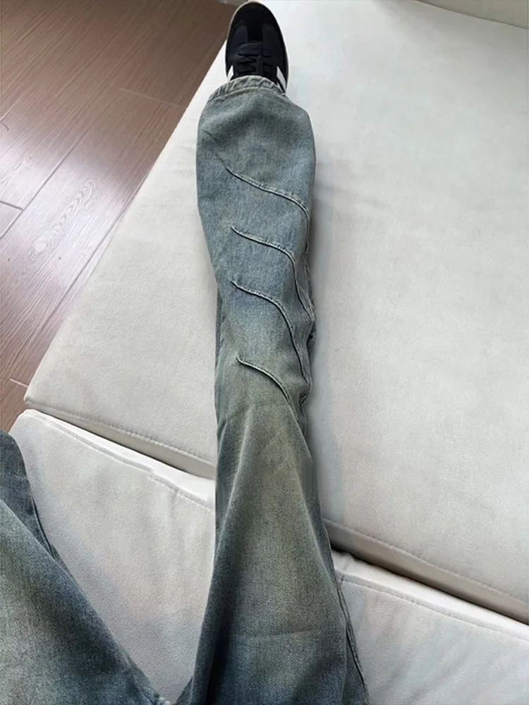 

Cleanfit Vintage Blue Pleated Men's Jeans Spring Slimming Straight Leg Micro Flared Pants Long Leg Visual Effect Casual Jeans