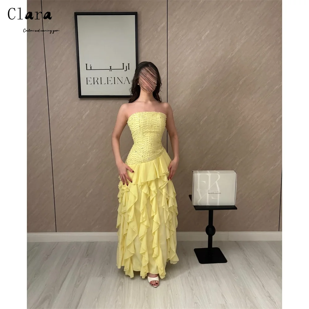

Clara Custom Yellow A Line Tube Top Sleeveless Evening Dresses Woman Elegant Party Dresses 2026 Luxury Evening Prom Dress Women