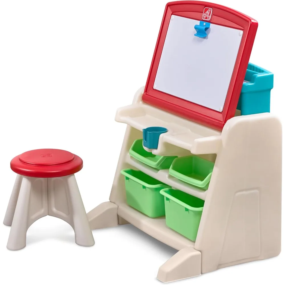 

2-in-1 Flip & Doodle Activity Table Desk with Stool for Kids, Art Board, Durable Plastic Construction, Suitable for Toddlers Age
